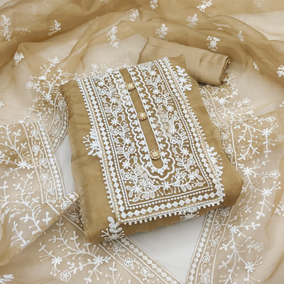 Ethnic Junction Organza Embroidered Salwar Suit Material