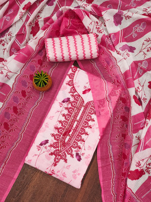 Divastri Cotton Blend Embroidered, Floral Print Salwar Suit Material