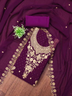 Shadow & Saining Georgette Embroidered Salwar Suit Material
