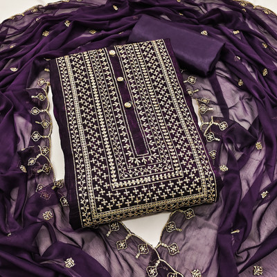 manvaa Silk Blend Embroidered Salwar Suit Material