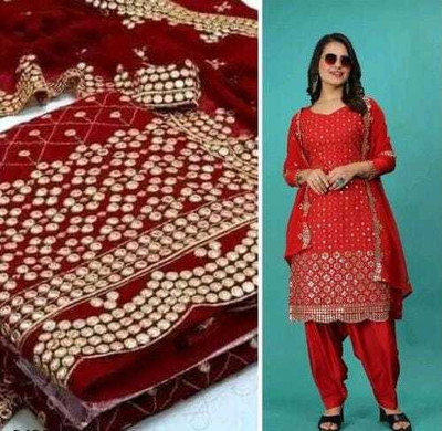 skyfiesta Georgette Embroidered Salwar Suit Material