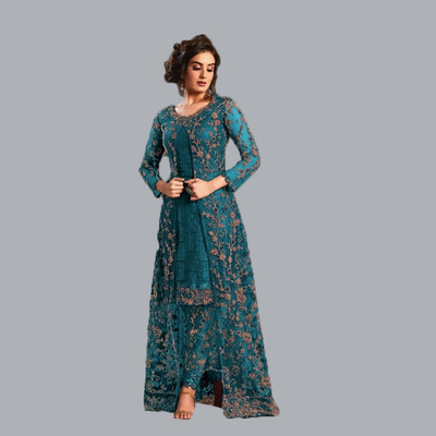 KAPANKU Net/Lace Embroidered Gown/Anarkali Kurta & Bottom Material