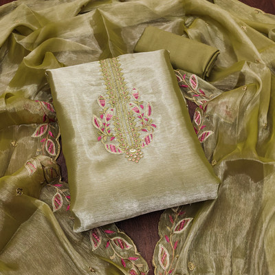 manvaa Silk Blend Embellished Salwar Suit Material