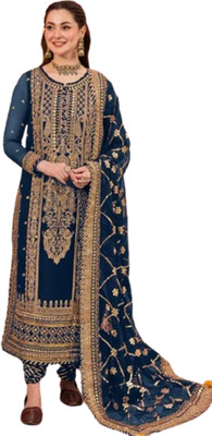 JINIMART Georgette Embroidered Salwar Suit Material
