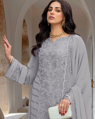 Dealbazaars Corporation Georgette Dyed, Embroidered, Embellished, Self Design Salwar Suit Material