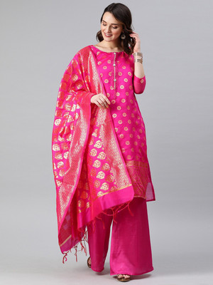Rajnandini Cotton Blend Solid, Self Design Kurta & Palazzo Material