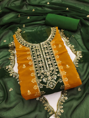 FLAPION CREATION Georgette Embroidered Salwar Suit Material