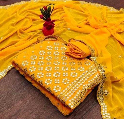 CLOTHLEMON Georgette Embroidered Salwar Suit Material