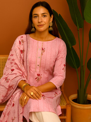 Nagi Textile Cotton Linen Printed Kurta & Palazzo Material