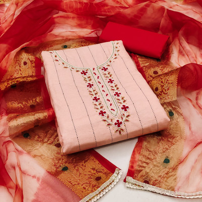 manvaa Cotton Blend Embellished Salwar Suit Material