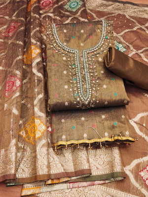 PANZORA Jacquard Embroidered Salwar Suit Material