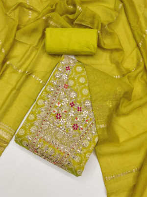 FLAPION CREATION Chanderi Embroidered Salwar Suit Material