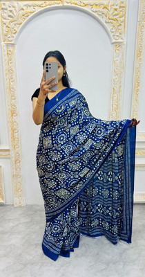 ANUVRATA Printed Assam Silk Pure Silk Saree(Blue)