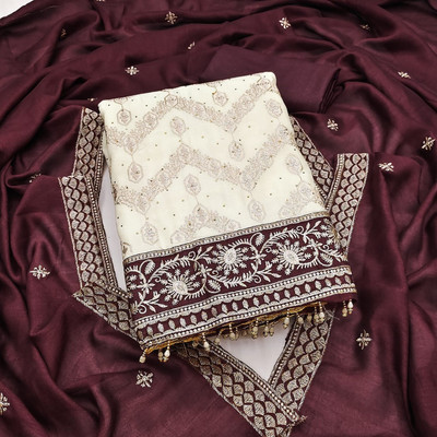 Divastri Silk Blend Embroidered Salwar Suit Material