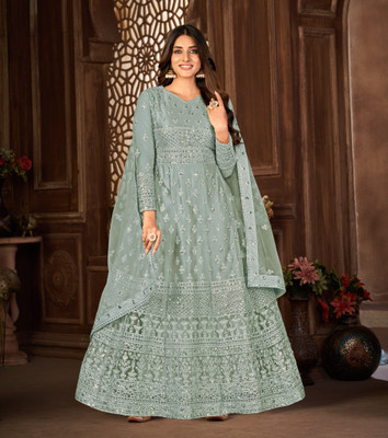 Divine Exim Net/Lace Embroidered, Embellished Gown/Anarkali Kurta & Bottom Material