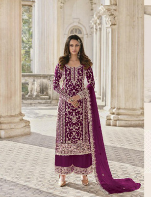 MEKRON Net/Lace Embroidered Kurta & Churidar Material