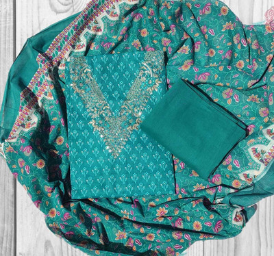 FAB JUNCTION Pure Cotton Printed, Self Design Salwar Suit Material