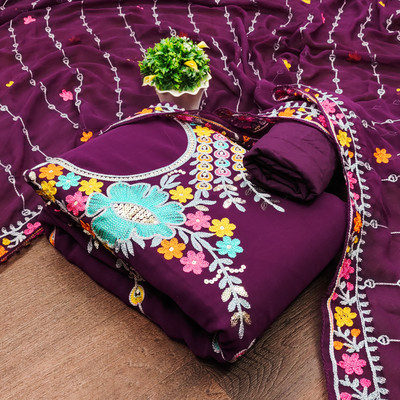 HERE&NOW Georgette Embroidered Salwar Suit Material