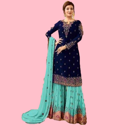 HRMFAB Georgette Embroidered Kurta & Palazzo Material