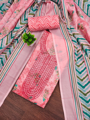 LeeliPeeri Designer Cotton Blend Embroidered, Floral Print Salwar Suit Material