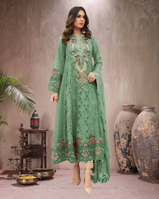 Dealbazaars Corporation Georgette Dyed, Embroidered, Checkered, Embellished, Self Design Salwar Suit Material
