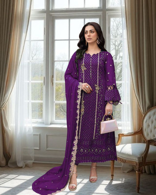 Dealbazaars Corporation Georgette Embroidered, Embellished Salwar Suit Material
