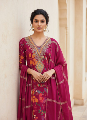 BlissFlair Cotton Silk Embroidered Salwar Suit Material
