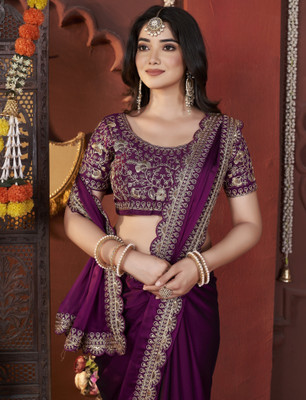 Laddu creation Silk Blend Embroidered Blouse Material