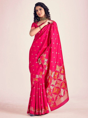 Madhav Creation Woven Banarasi Jacquard Saree(Pink)