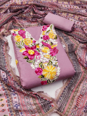 ALSHOP Silk Blend Embroidered Salwar Suit Material
