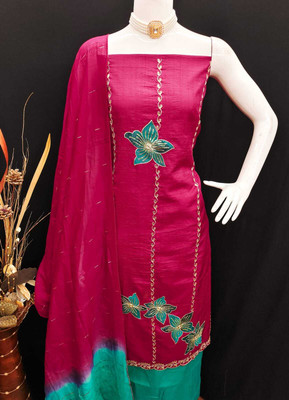 Ankit fashion Silk Blend Embroidered Salwar Suit Material