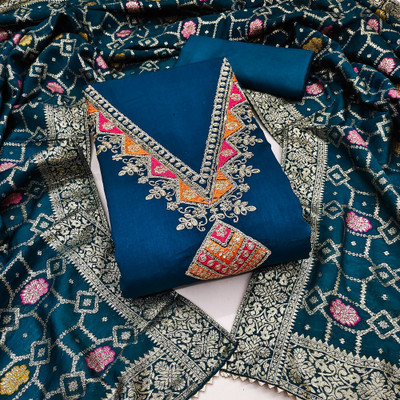 Divastri Silk Blend Embroidered Salwar Suit Material
