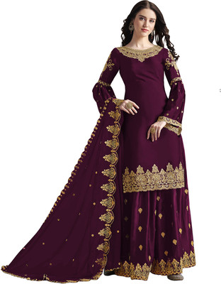 IYALAFAB Silk Blend Embroidered Kurta & Sharara Fabric
