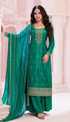 Ghunawali Silk Blend Embroidered Kurta & Sharara Fabric