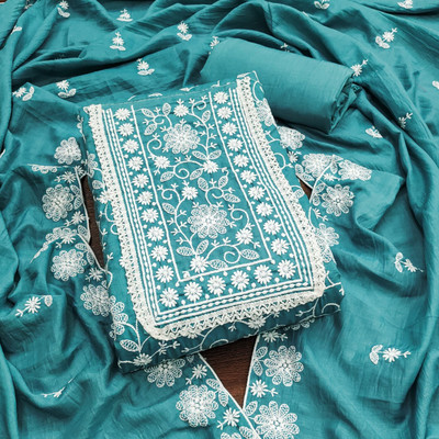PANZORA Silk Blend Embroidered Salwar Suit Material