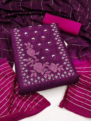Leeza Store Silk Blend Embroidered Salwar Suit Material