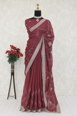 KHRITI FAB Embroidered Bollywood Georgette Saree(Red)