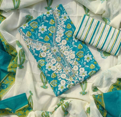 FAB JUNCTION Pure Cotton Printed, Self Design Salwar Suit Material