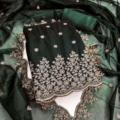 Shadow & Saining Net/Lace Embroidered Salwar Suit Material