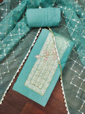 Blissta Cotton Blend Embroidered Salwar Suit Material