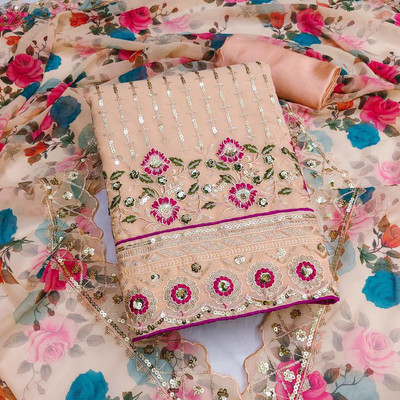 HE VAHLA Georgette Embroidered Salwar Suit Material