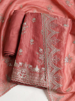 Meena Bazaar Art Silk Embroidered Salwar Suit Material