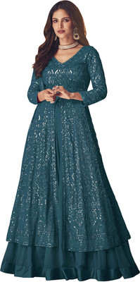 Aptex Embellished Semi Stitched Lehenga & Kurta(Dark Blue)