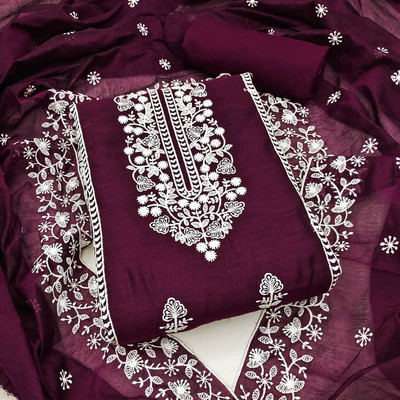 PANZORA Chanderi Embroidered Salwar Suit Material