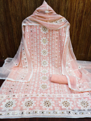 HE VAHLA Georgette Embroidered, Embellished Salwar Suit Material