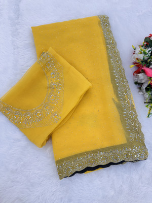 KHRITI FAB Organza Embellished Blouse Material