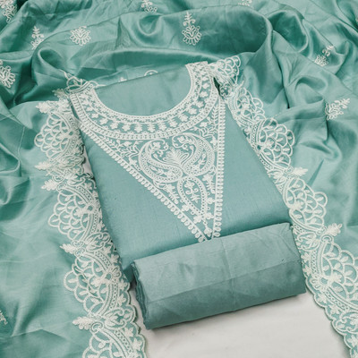 manvaa Silk Blend Embellished Salwar Suit Material