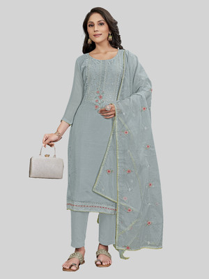 Tavas Chanderi Embroidered Salwar Suit Material