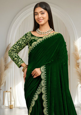 hutah Velvet Solid, Embroidered Blouse Material