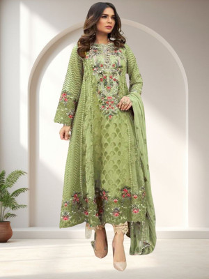 Dealbazaars Corporation Georgette Dyed, Embroidered, Embellished, Self Design Salwar Suit Material